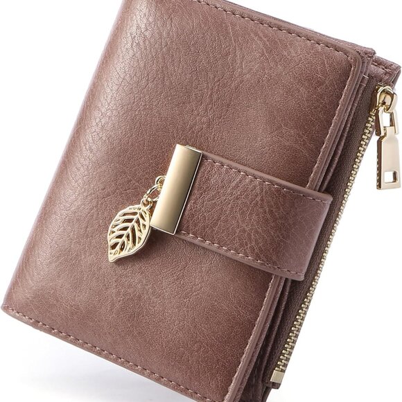 Small RFID Blocking Leather Wallet for Women Compact Bifold with Zipper - Picture 1 of 6